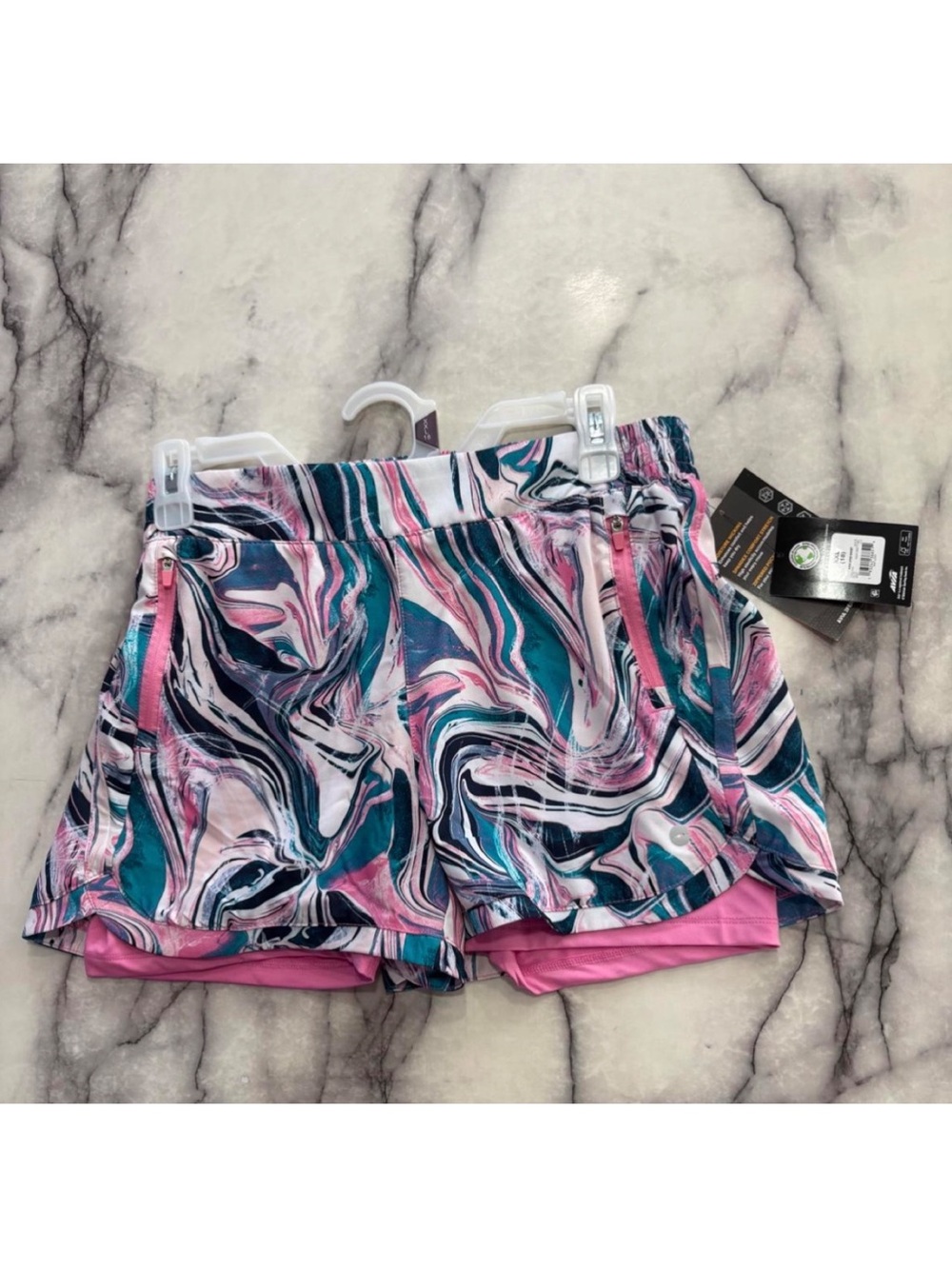 💚$4 BUNDLED- Avia Girls Marble Print Athletic Shorts in Pink, Teal, Navy
